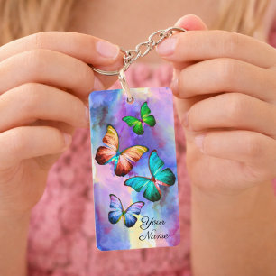 Watercolor Kleurrijke Vlinder Naam Sleutelhanger C