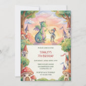 Watercolor Knight Dragon Fairytale Birthday Party Kaart (Voorkant)