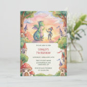 Watercolor Knight Dragon Fairytale Birthday Party Kaart (Staand voorkant)
