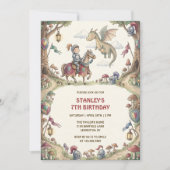 Watercolor Knight Dragon Fairytale Boy Birthday Kaart (Voorkant)