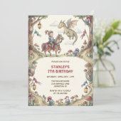 Watercolor Knight Dragon Fairytale Boy Birthday Kaart (Staand voorkant)