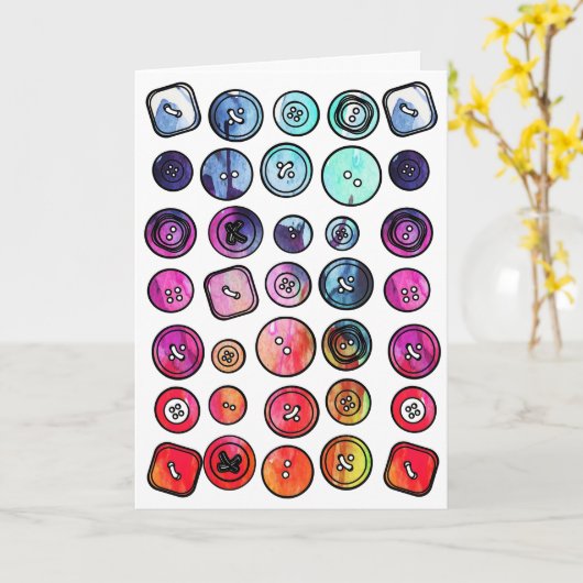 Watercolor Knopen Naaien Kaart (Gele Bloem)