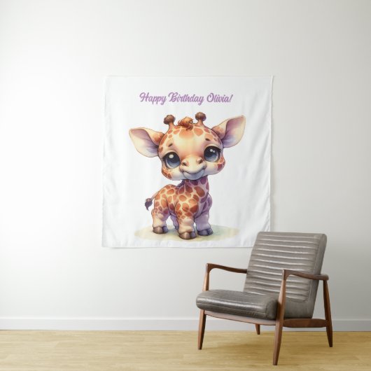 Watercolor knuffel baby giraffe wandkleed (In situ)