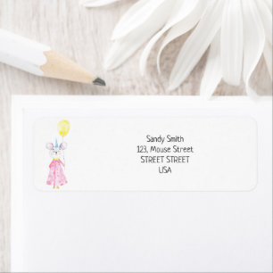 Watercolor knuffel baby muis etiket