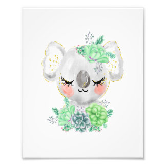 Watercolor Koala met Succulenten Foto Print Afdruk