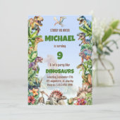 Watercolor Koel Realistisch Dinosaurus Verjaardag Kaart (Staand voorkant)