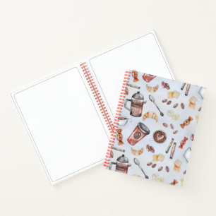 Watercolor Koffie Naadloos Patroon - Mok Wrap & Pa Notitieboek