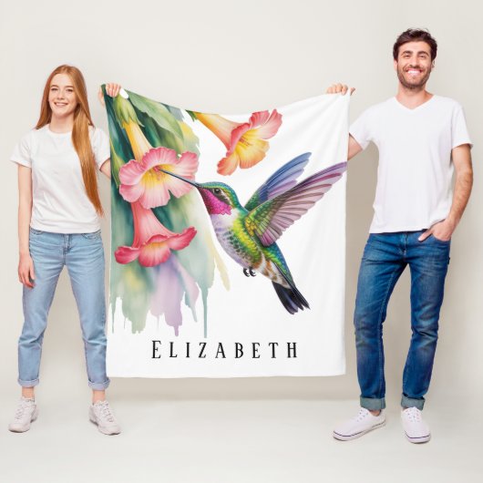 Watercolor Kolibrie met Bloemen Fleece Deken (In situ)