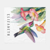 Watercolor Kolibrie met Bloemen Fleece Deken (Voorkant (Horizontaal))