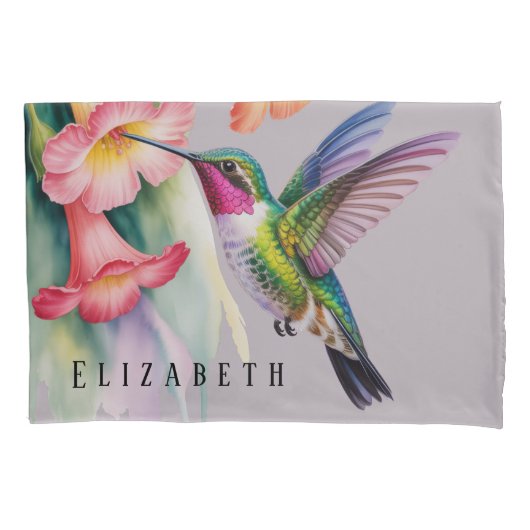 Watercolor Kolibrie met Bloemen Kussensloop (Voorkant)