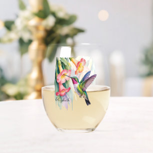 Watercolor Kolibrie met Bloemen Wijnglas Zonder Voet