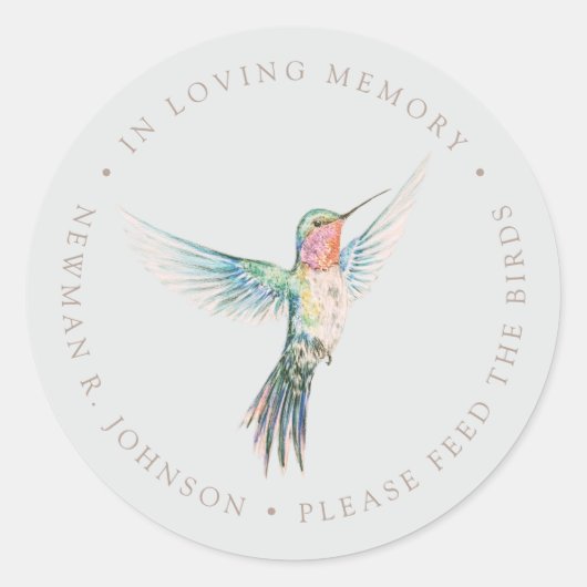 Watercolor Kolibrie Rouwherdenking Ronde Sticker (Voorkant)