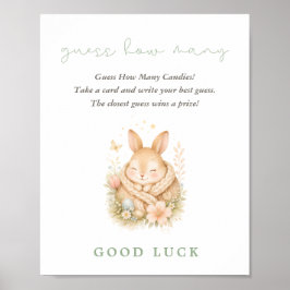 Watercolor Konijn Baby Shower Raad Hoeveel Poster