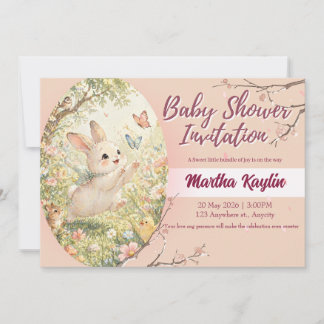Watercolor Konijn Baby Shower Uitnodiging