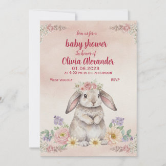 Watercolor Konijn Baby Shower Uitnodiging | Zoet F