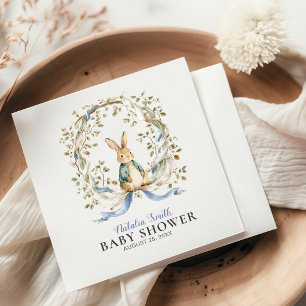 Watercolor Konijn Bloemenkrans Lint Baby Shower Servet