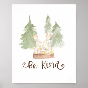 Watercolor Konijn Bosvrienden Wees Aardig Kinderka Poster