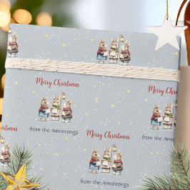 Watercolor Konijn Carolers Cottagecore Cadeaupapier