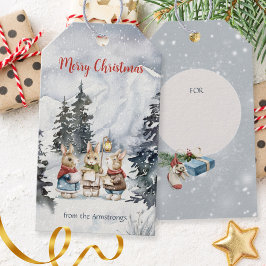 Watercolor Konijn Carolers Cottagecore Vakantie Cadeaulabel