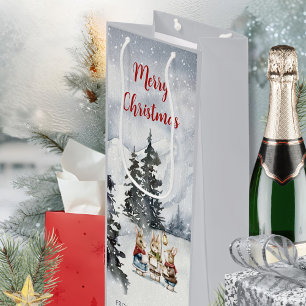 Watercolor Konijn Carolers Cottagecore Wijn Cadeautas