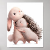 Watercolor Konijn Egel Knuffels | Konijn Muurprint Poster (Voorkant)