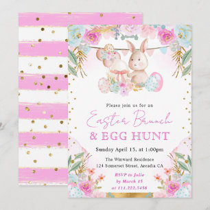 Watercolor Konijn en Bloemen Paasbrunch Kaart