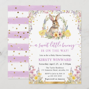 Watercolor Konijn en Wilde Bloemen Baby Shower Kaart