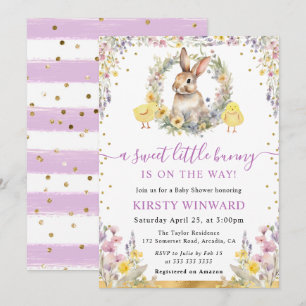 Watercolor Konijn en Wilde Bloemen Baby Shower Kaart