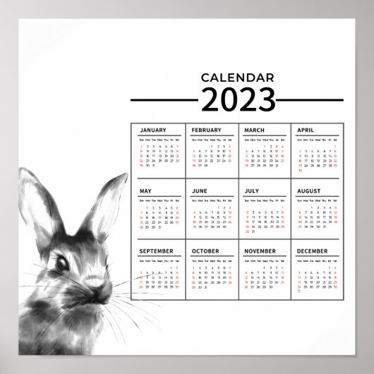 Watercolor Konijn Jaar Kalender Poster 2023 (Voorkant)