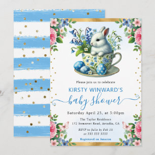 Watercolor Konijn Lente Bloemen Baby Shower Kaart