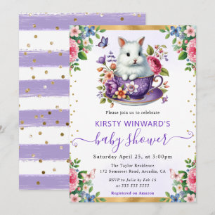 Watercolor Konijn Lente Bloemen Baby Shower Kaart