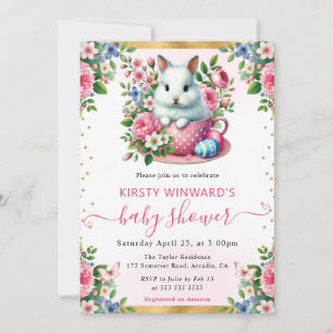Watercolor Konijn Lente Bloemen Baby Shower Kaart