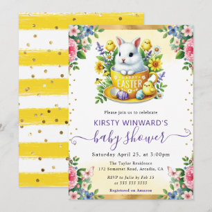 Watercolor Konijn Lente Bloemen Baby Shower Kaart