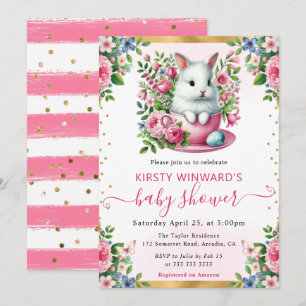 Watercolor Konijn Lente Bloemen Baby Shower Kaart