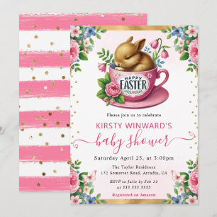 Watercolor Konijn Lente Bloemen Baby Shower Kaart