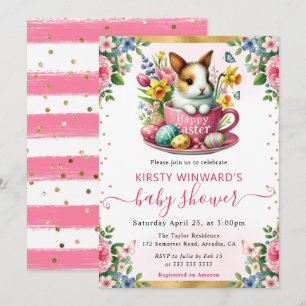 Watercolor Konijn Lente Bloemen Baby Shower Kaart