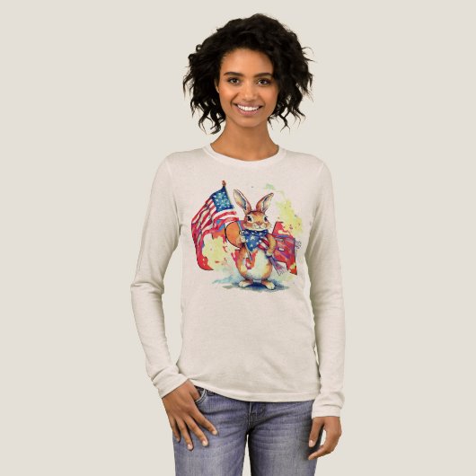 Watercolor Konijn met Amerika Tri-Blend Shirt (Voorkant)