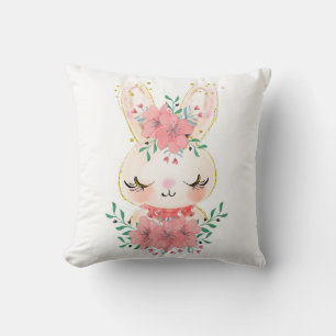 Watercolor Konijn met Bloemen Kussen