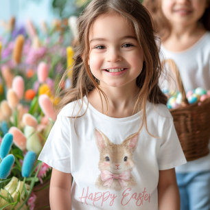 Watercolor Konijn met Roze Strik  Schattig Paas Ko Kinder Shirts