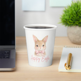 Watercolor Konijn met Roze Strik| Schattig Paashaa Papieren Bekers