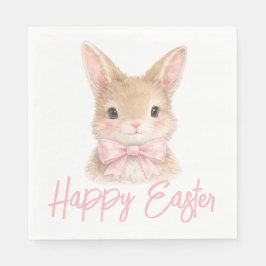 Watercolor Konijn met Roze Strik| Schattig Paaskon Servet