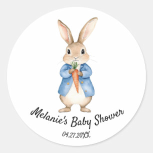 Watercolor Konijn Tuinfeest Baby Shower Ronde Sticker