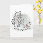 Watercolor Konijnen Kerstboom Kaart (Gele Bloem)