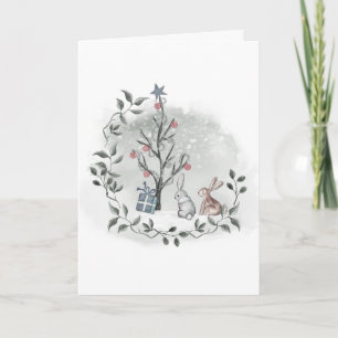 Watercolor Konijnen Kerstboom Kaart