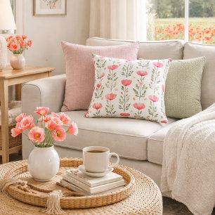 Watercolor Koraal Roze Klaproos Bloemmotief Kussen