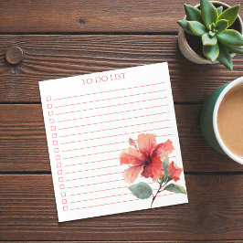 Watercolor Koraalrode Hibiscus Takenlijst Tropisch Notitieblok