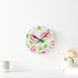 Watercolor Koraalroos - Romantische Bloemen Ronde Klok