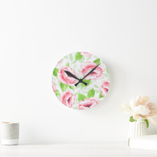 Watercolor Koraalroos - Romantische Bloemen Ronde Klok