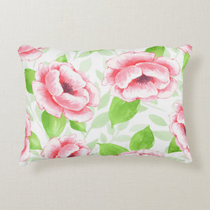 Watercolor Koraalroze - Romantische Bloemen Accent Kussen