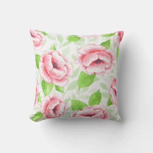 Watercolor Koraalroze - Romantische Bloemen Kussen
